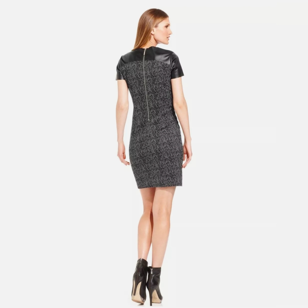 ✴️🪡🧵NEEDS LOVE MICHAEL KORS Faux Leather Yoke Short Sleeve Sheath Dress - 2 - Picture 15 of 16